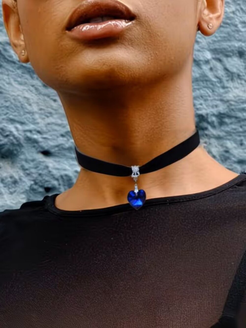 Blue Heart Pendant Choker Necklace Womens Gothic Goth Punk Y2K Jewelry Gift